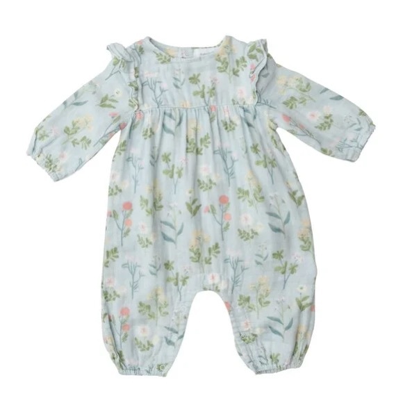Angel Dear Other - ANGEL DEAR 100% Cotton Muslin Gauze Floral Ruffle Jumpsuit
